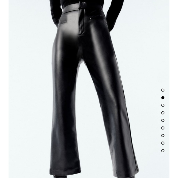 ZARA * FLARED FAUX LEATHER  PANTS BLACK Cropped Size M L XL - Picture 7 of 13